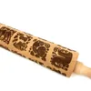 Trälaser graverad rullande pin Cartoon Animal Pattern Rolling Pin Barnkaka Rullande Pin Köksredskap 211008