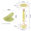 Gua Sha Massagesteine-Werkzeug zum Schaben von Gesichts- und Körperhaut aus Rosenquarzstein, Akupressur-Schaber, Pulverkristall-Set