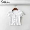Kobiety T-shirt Knitting Lato Single-Breasted Short Płaszcz Solidna Rękaw Koszulki Kobiet 210514