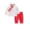 0-2 Years Chinese Style Unisex Baby Set Boys Girls Outfits Long Sleeve Toddler Shirt Tops+red Long Pants Spring Set Kids Clothes G1023