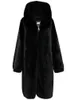 Lautaro hiver long surdimensionné chaud blanc noir moelleux fausse fourrure manteau femmes avec capuche à manches longues fermeture éclair luxe fourrure pardessus 211019