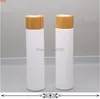 250ml vit plast kosmetisk emulsion flaska med bambu tryck skivlock, tom resa hår tonic / schampo / kropp tvätt / lotion flaskahigh qty