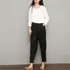 Johnature cheville-longueur pantalon décontracté lâche couleur unie crayon pantalon taille élastique vêtements d'été coton lin femmes pantalon 210521