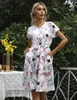 Casual Dresses 2022 Summer European and American Women's Foreign Trade Printing midja Kort ärmklänning Kvinna