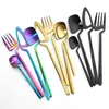 16 pçs / conjunto preto Matte Cutlery Set 304 Aço Inoxidável Louça de Aço Inoxidável Faca Forquilha Colher de Jantar Talheres de Tableware 211108