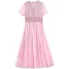 Летняя корейская мода шифон платья женщины с коротким рукавом офис леди кружева bodycon плюс размер xxxl розовый винтаж 210531