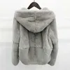 Hela huden Naturlig Real Rex Fur Coat Clothing Women's Winter Hooded Short Jacket Långärmad Ytterkläder Coat Stor storlek 211122
