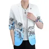 Fashion Printed Men Blazers Summer 3/4 Sleeve Slim Fit Casual Suit Jacket Street Wear Social Dress Coat Blazer Masculino 210527