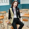 Latest Korean Design Women Pant Suit College Style Jacket Blazer And Trousers 2 Piece Set For Teacher Work Wear 210930