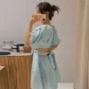Vestido de encaje ahuecado para mujer O cuello Puff Manga Alta Cintura Mini Vestidos de verano Ropa de moda femenina 210520