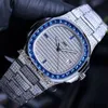 Twf Paved Diamonds 5719 A324 Automatyczne męskie zegarek niebieski klejnot w pełni losowana diamentowa bransoletka ze stali nierdzewnej super edycja biżuterii