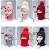 Chapeau de bonnets de sports d'hiver avec pompon pour les femmes Slouchy Cable Tricoté Skull Hats Fashion Knit Balaclava mask réglable zipper fleece warm caps