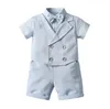 Two-Piece Set For Baby Boys Gentleman Style Clothing Sets Summer Boy Short Sleeve Plaid Shirt With Bowtie+Shorts Kids Suits Children Outfits