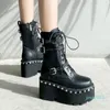 Bottes Boucle Rivet Plateforme Punk Gothique Femmes Chunky Block Talons Hauts Combat Militaire Moto Cosplay