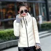 Hooded Women Winter Jacket Short Cotton Padded Womens Coat Höst Casaco Feminino Inverno Solid Color Parka Stand Collar 210916