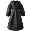 Inverno Outono elegante design vestido preto algodão acolchoado casaco mulheres vestuário diamante lattice algodão jaqueta para mulheres roupas 210514