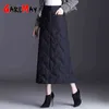 Jupe chaude pour hiver Midi taille haute longue femme droite décontractée épaisse coton rembourré noir plus taille vintage 210428