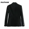 Aachoae, chaqueta Retro con doble botonadura, traje para mujer con muescas en el cuello, ropa de oficina, abrigo para mujer, chaqueta Vintage de manga larga, prendas de vestir exteriores 210413