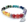Bracelets porte-bonheur mode pierre naturelle Mala Yoga Bracelet 7 Chakra OM fleur feuille guérison perlé arbre de vie hommes femmes