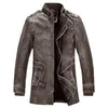 Mäns päls faux mens läderjacka vinter män varma långa ull motorcykelrockar tvättade pu jaqueta de couro