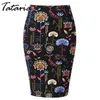 Tataria Female Elastic High Waist Pencil Skirt Plus Size Midi Package Hip Knee-Length Floral Print Knit Jupe Femme 210514