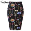 Tataria Femelle Élastique Taille Haute Taille Crayon Jupe Plus Taille Midi Paquet Hanche Genou-Longueur Imprimé Floral Tricot Jupe Femme 210514