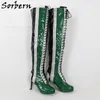 Sorbern Sexy Kinky Laarzen voor Musical Unisex Kitten Hoge Hakken Mid Thigh High Long Boot Custom Wide Calf Fit Shoe