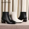 SOPHITINA Botas de mujer de moda sólida de alta calidad de cuero genuino sexy punta puntiaguda zapatos de tacón redondo botas elegantes especiales PO224 210513