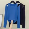 Women's Sweaters Autumn 2021 Large Blue Knitted Off Shoulder Top Fashion Long Sleeve Pullover Sweater