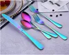 Kolorowe 5 sztuk / zestaw Flatware Zestaw Stołowe Sztućce Widelec Nóż Łyżka Teaspoon Akcesoria Kuchenne Do Partii Weselnych SN2934