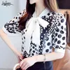 Summer Bow Tie Polka Dot Chiffon Shirt Mujer Office Lady Blusa suelta de manga corta Blusas Mujer De Moda 9544 210508