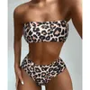 Leopard Bikini High Waist Swimsuit Kobiety Push Up Bandeau Off Ramię Plaża Kostium kąpielowy Brazylijski Swimwear 210611