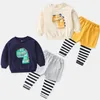 Herbst Frühling 2 3 4 6 8 Jahre Baumwolle hübsches Cartoon-Sweatshirt + gestreifte Hose 2-teiliges Sport-Set für Kinder Baby Jungen 210625