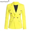 Harleyfashion straat stijl vrouwen snoep kleur citroen gele blazers beroemdheid populaire kwaliteit slanke blazer x0721