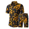 Sommarskjortor för män+shorts Set Casual tryckt hawaiiansk modeskjorta Homme Kort manligt tryck Klänning Kostymset Plus Size