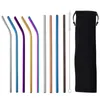 6*241mm Stainless Steel Drinking Straws Reusable Colorful Metal Straw Cleaning Brush for Party Wedding Bar