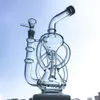 Narguilés uniques Bongs en verre clair recycleur tuyaux d'eau hélice en ligne Perc huile Dab plates-formes 14mm Joint femelle avec bol en verre