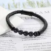 Men's stainless steel beads magnetic buckle leather rope bracelet personalized fashion Beaded hand ornaments for good friends