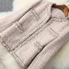 Top marca moda pista 2 peças conjunto mulheres outono inverno luxo pérolas beading tweed casaco de lã casaco e saia terno 210514