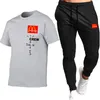 남성용 Tracksuits 스포츠웨어 세트 코튼 빠른 건조 체육관 휘트니스 러닝 슈트 패션 짧은 소매 티셔츠 + 조깅 바지 2pcs