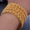 4pcs 24k Gold Color Dubai Bangles for Women Men Copper Bracelet Chain Birthday Gift Souvenir Bracelet Gold Jewelry for Women Q0720