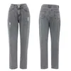 Täta elastiska jeans kvinnors fötter byxor nio byxor bekymrad höst vinter vintage höga midja denim byxor kvinnor grå 210715