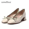 Sophitina Daily Women's Pumps Square Heel Comfortable Wearable Cute Bow Skor Grunt mun Basic Essential Kvinna Skor AO259 210513