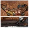 Vintage Men Genuine Leather Soft Cowhide Leather Clutch Purses Zipper Fish Printing Coin Wallets