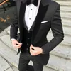 Slim Fit Mens Suits For Wedding Prom With Black Velvet Lapel Groom Tuxedos 3 Pieces Formal Man Set Jacket Pants Vest New Arrival X0909