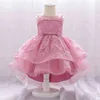 2021年夏の幼児の最初の誕生日ドレスのための赤ちゃんの女の子の服のウェディングドレスの王女のドレスパーティービーズの服3-24月G1129