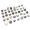 Wholesale 50Pcs/Lot Punk Gothic Crown AG Rings for Men and Women Mix Styles Black Glaze Antique Silvery Vintage Jewelry Gift Alloy Accessories