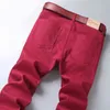 Spring and summer men's wine red jeans fashion casual boutique business casual straight denim stretch trousers men's brand pants 211104