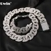 UWIN 17MM Heavy Miami Baguette Zirkon Halsband för män Iced Out Kubansk länkkedja AAA CZ Prong Inställning Halsband Hip Hop Smycken 220212