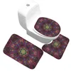 Kleine maat bad mat 3 stuk set klassieke patroon toilet cover voet pad antislip absorberende badkamer deur flanel zachte badkleed tapijt